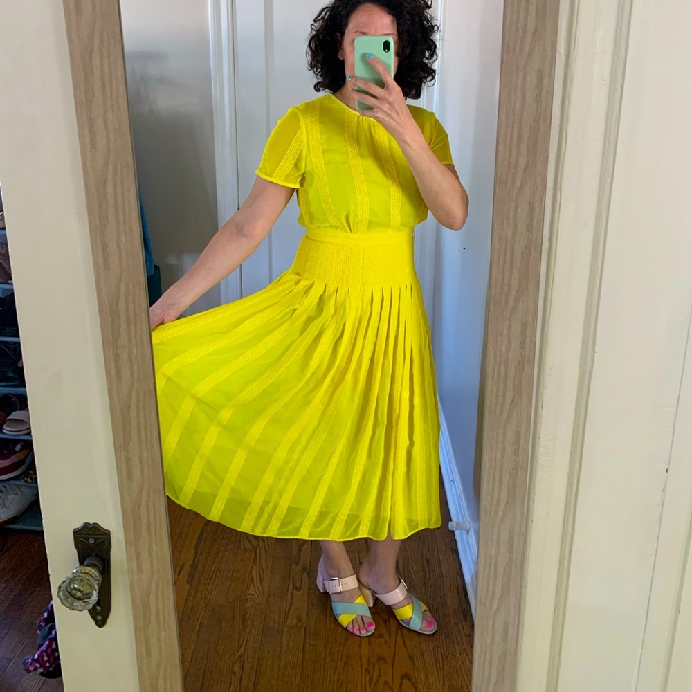 J. Crew Neon Yellow Pleated Short-Sleeve Maxi Dress
